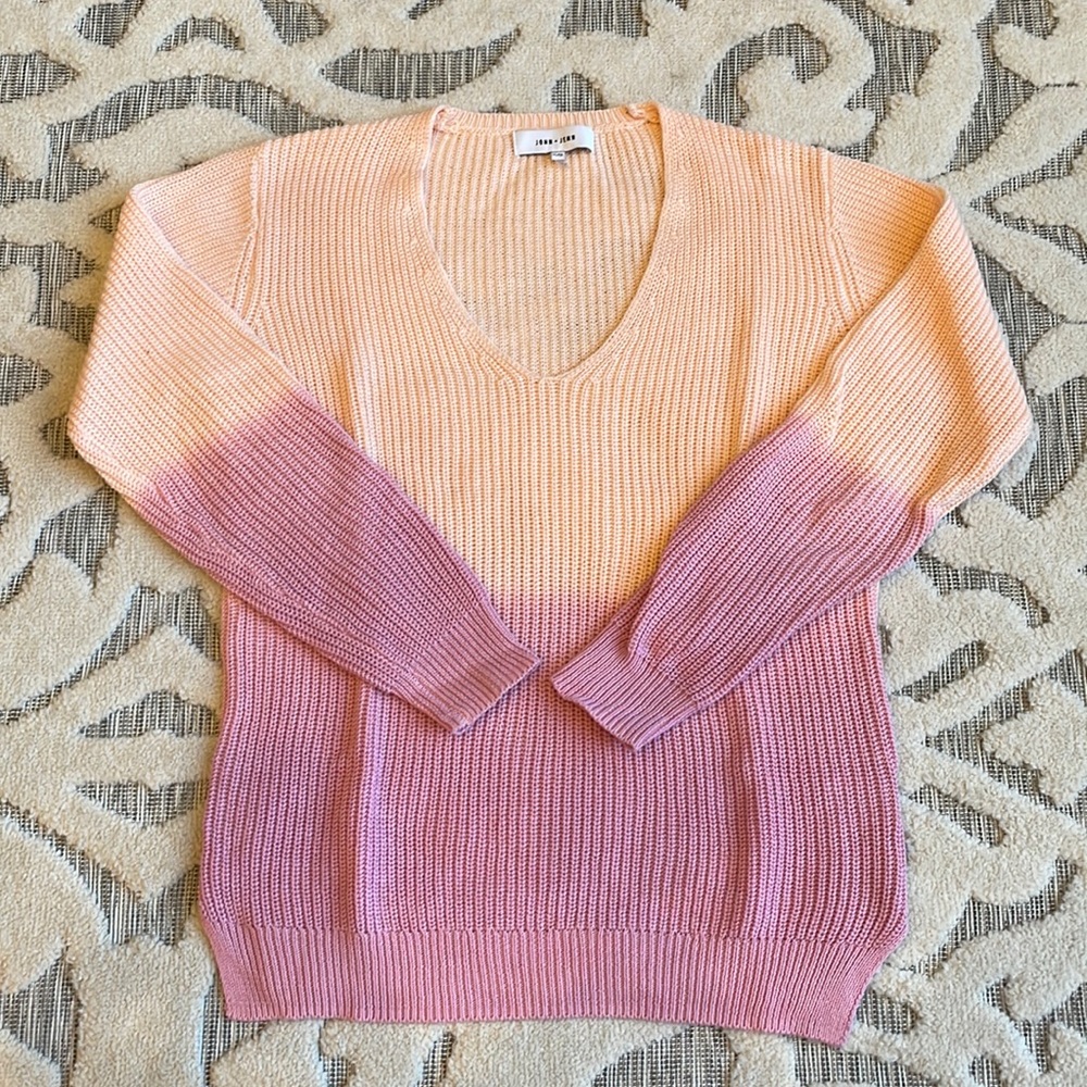 John + Jenn ombré pink sweater with v neck.
